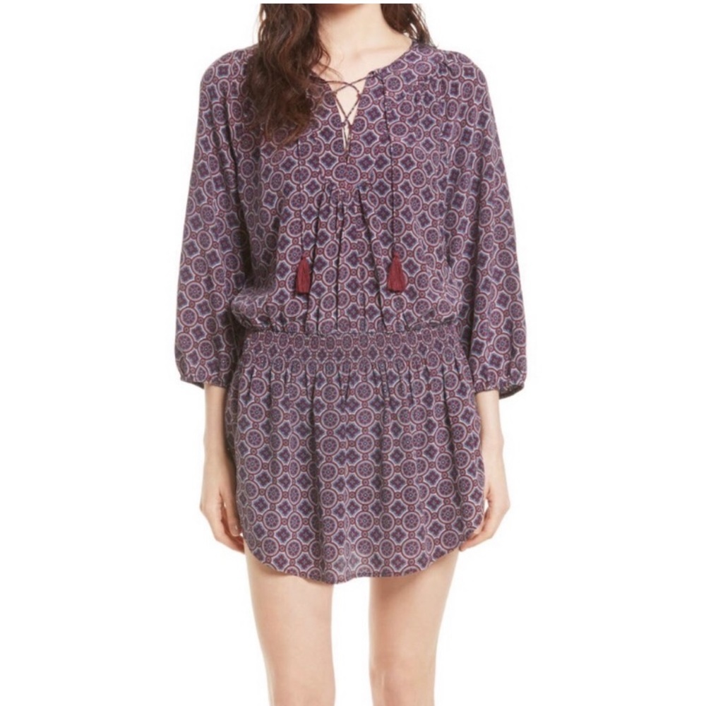 Joie Corra B blouson silk purple tassle tie dress small